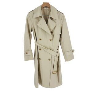 Uniqlo C Beige Double Breasted Trench Coat Belted Cotton Size 8 Old Money Preppy
